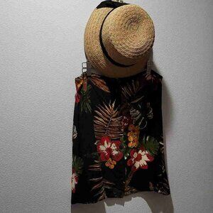 FLORAL BLACK MAUI MINI SKIRT BUTTON DOWN SERENDIPITY BOHO FLOWY MINIMALIST SZ XL